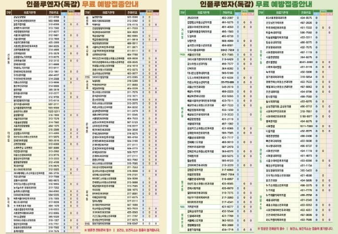 독감 무료 예방접종 안내